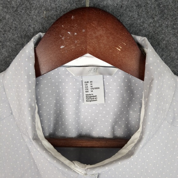 H&M Womens Shirt Size 14 Blue White Polka Dot Button Down Long Sleeve - Picture 7 of 12
